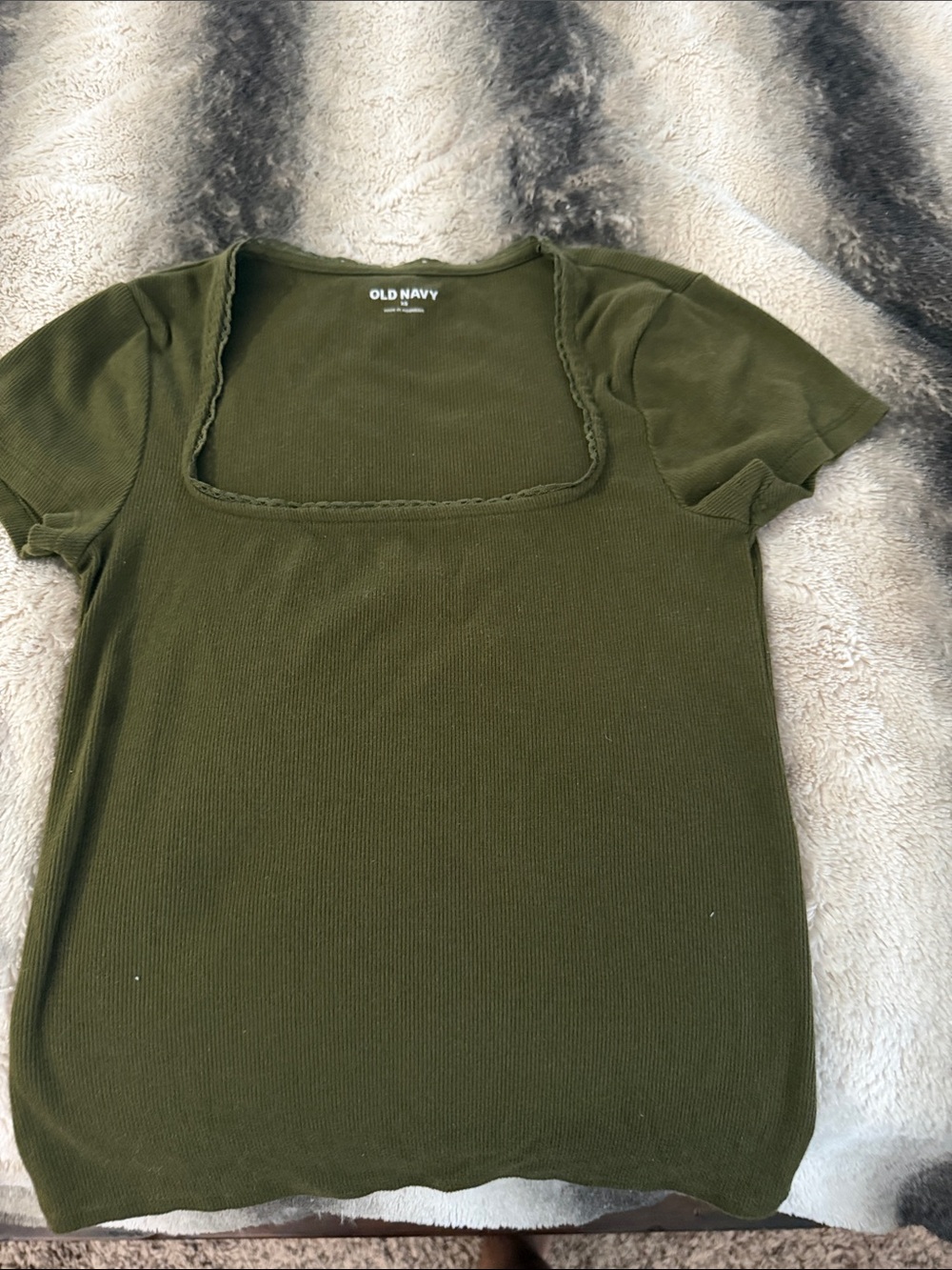 Old Navy Olive Square Neck Ribbed Short Sleeve Tee